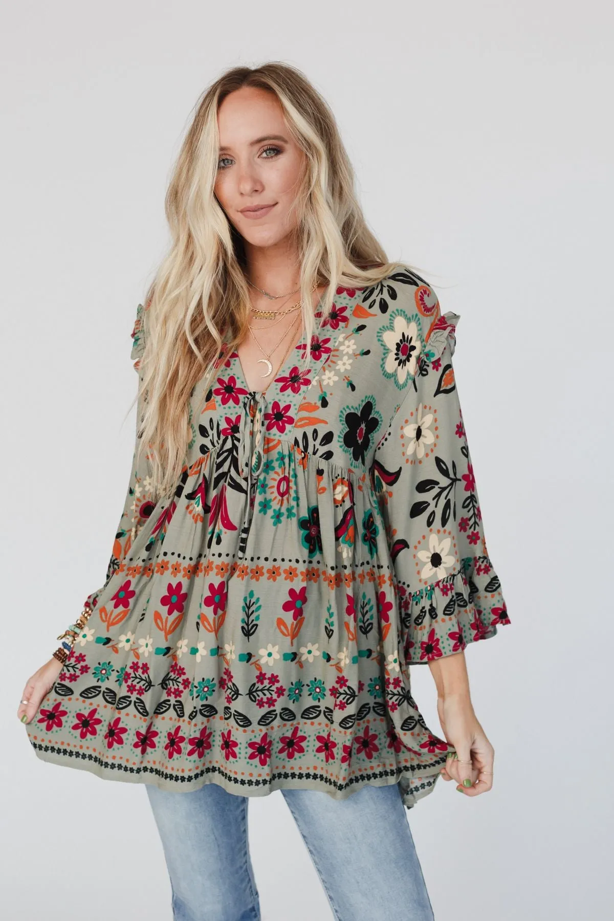 Leona Floral Print Tunic - Sage