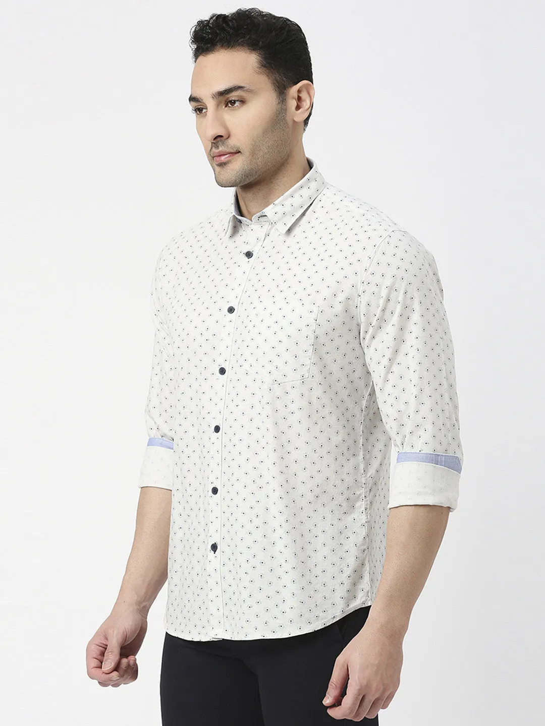 White Premium Cotton Printed Shirt With Pocket